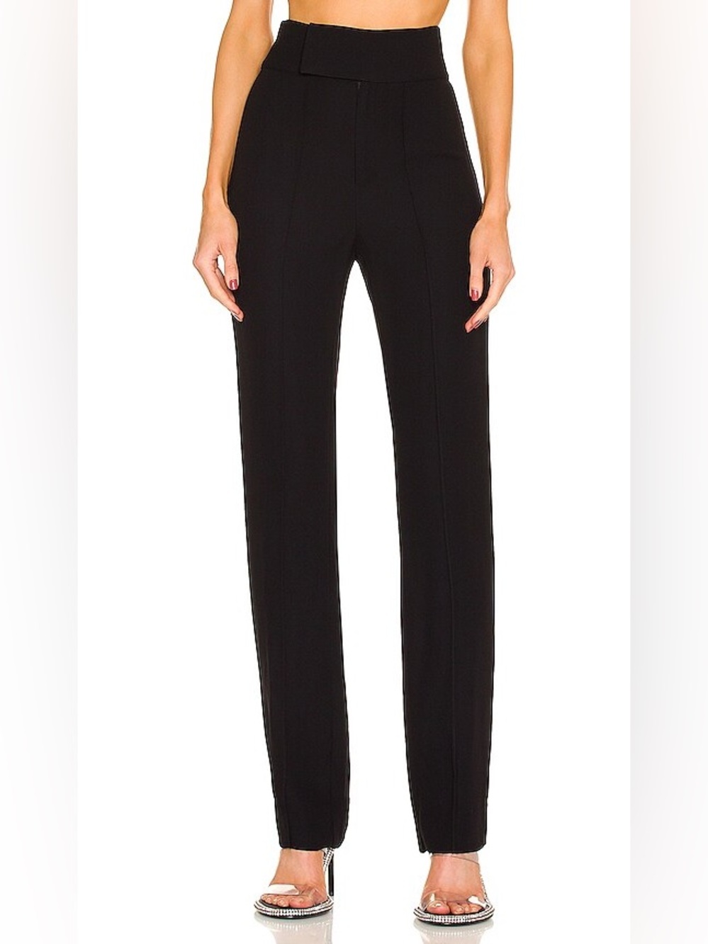 NEW NICHOLAS Marta Black Crepe Straight Pintuck Leg High Rise Trousers Pants 2